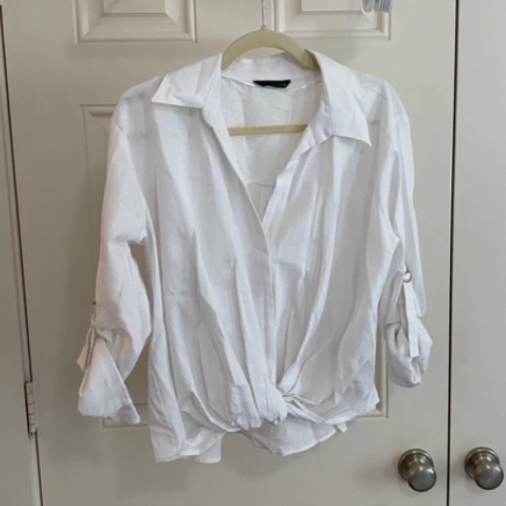 Zara White Women's Tie-Front Blouse